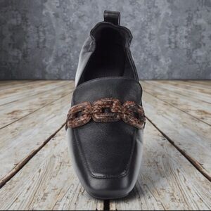 Square Toe Loafers with Snakeskin Trim
